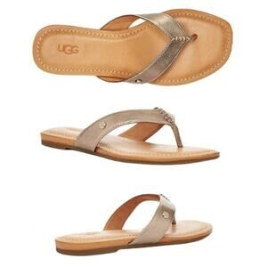 UGG Tuolumne Leather Slip On Flip Flops Sandals Light Bronze Women's Size 9 NWOT